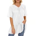 thumbnail image 3 of Mittory Women's Plus Size Summer Tops Short Sleeve Lace Pleated Blouses Tunic Tops, 3 of 8