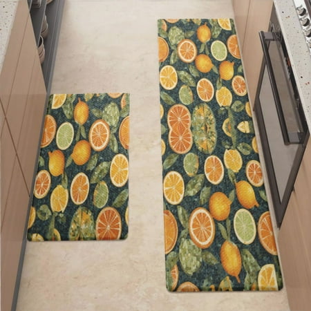 

Anti Fatigue Kitchen Mat Citrus Mediterranean Style Mosaic Kitchen Rugs Non Slip Cushioned Standing Mat for Sink Floor Laundry Office Desk Ultra 17.3 x 70.8