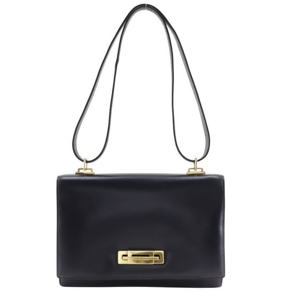 Pre-Owned Hermes Herms Box Calf Shoulder Bag - Leather x Gold-Plated Flap Women's (Fair)