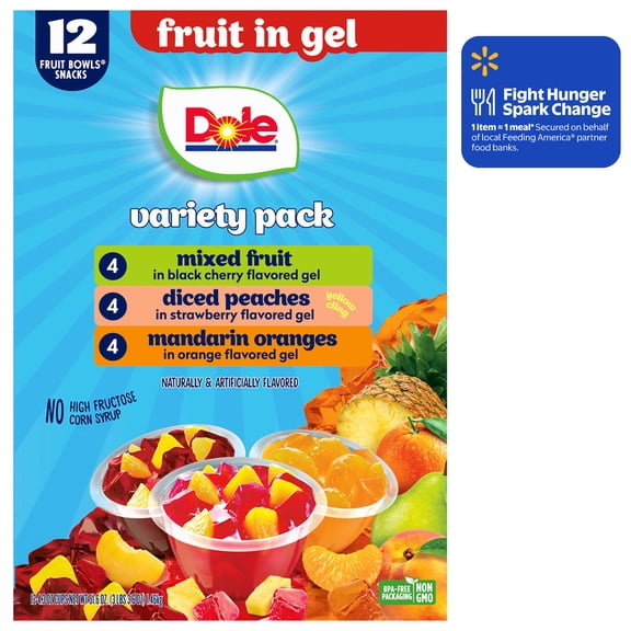 Dole Fruit Bowls Peaches, Mandarin Oranges, and Mixed Fruit in Gel, 4.3 oz Cups (12 Pack)