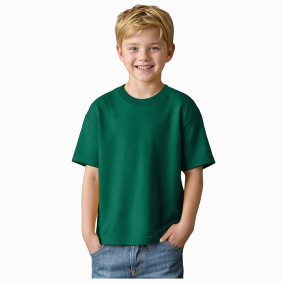 Splozh Kids T Shirts for Boys Plain Basic Tees 2-12 Years Cotton Solid Short Sleeve Crewneck T Shirts Teen Boys Summer Clothes,Dark Green,5-6 Years