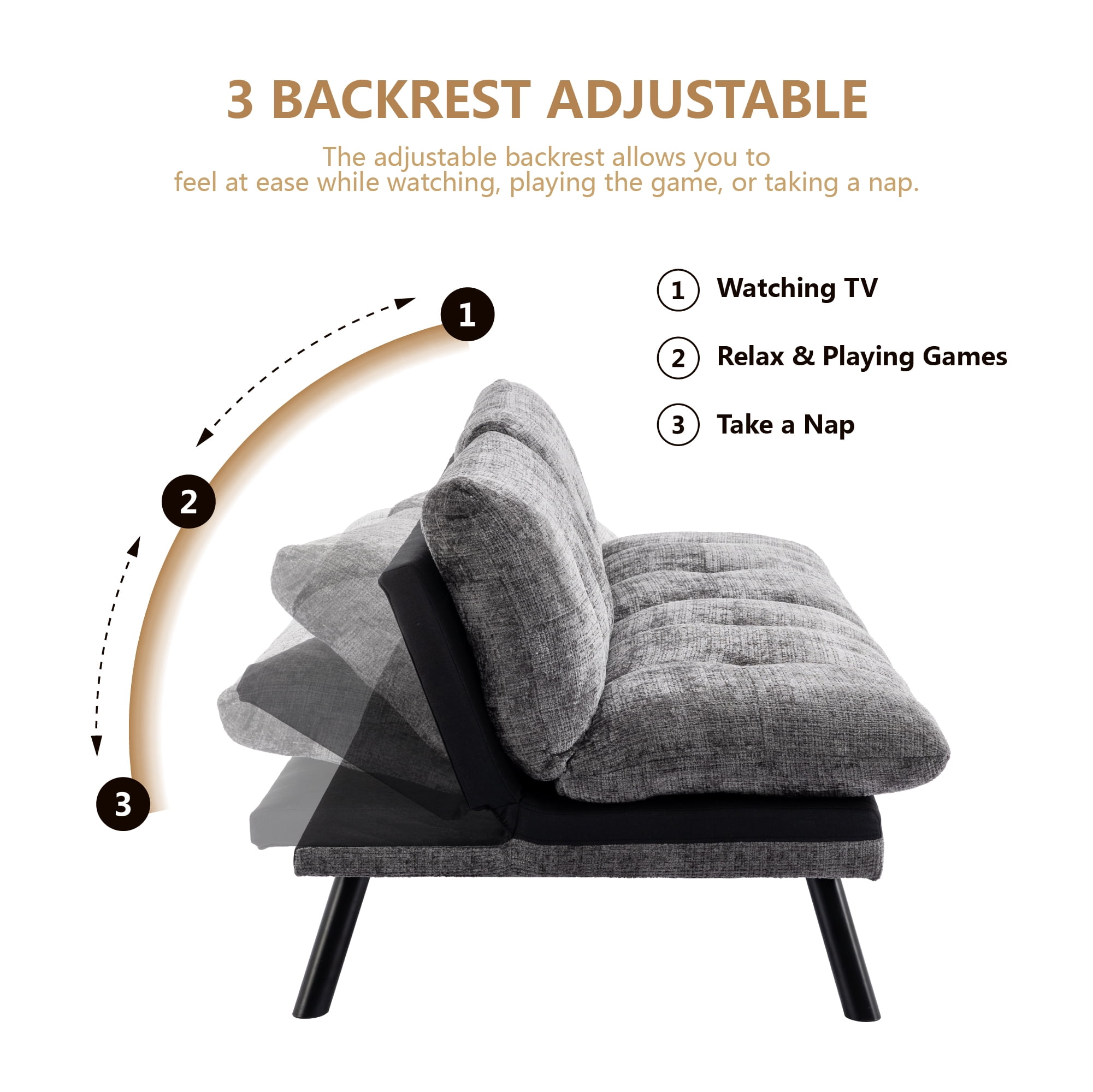YYAo Convertible Futon Sleeper Sofa, Breathable Adjustable Lounge Couch with Metal Legs for Compact Living Space, Apartment, Dorm, Creamy White YYAo Convertible Futon Sleeper Sofa, Breathable Adjustable Lounge Couch with Metal Legs for Compact Living Space, Apartment, Dorm, Creamy White