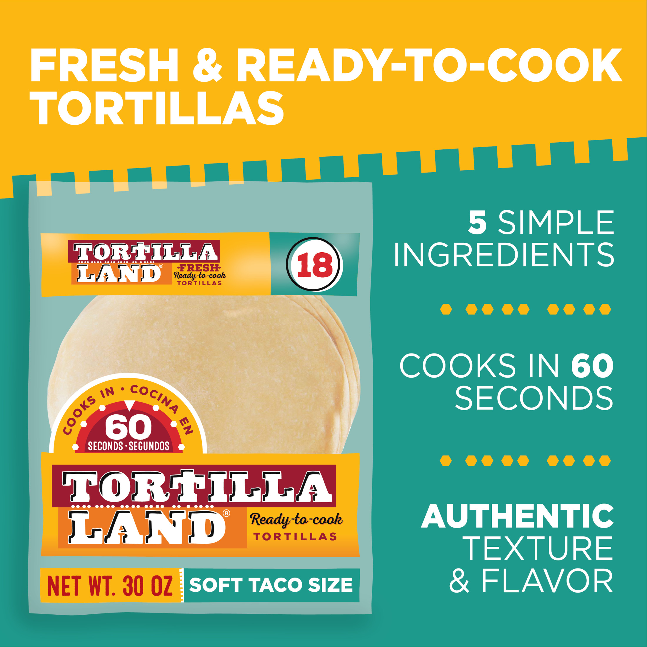Tortilla Land Ready to Cook Soft Taco Size Flour Tortillas, 30 oz, 18 Count - image 4 of 12