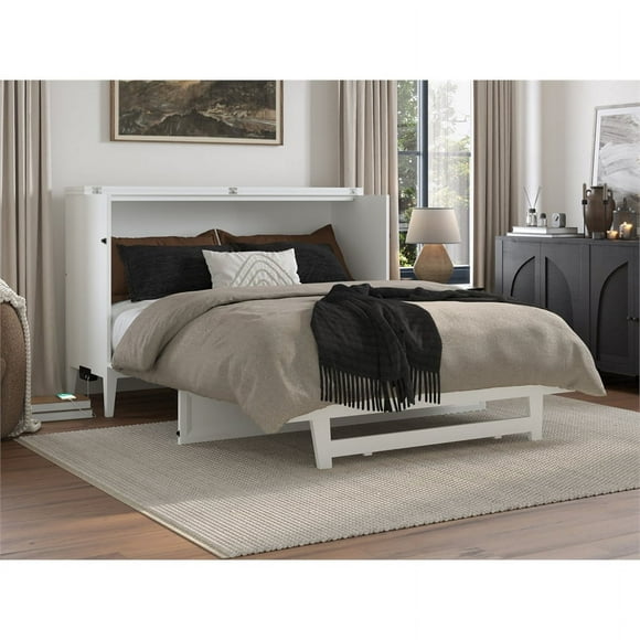 Santa Fe Queen Murphy Bed Chest with Mattress & Built-in Charger in White