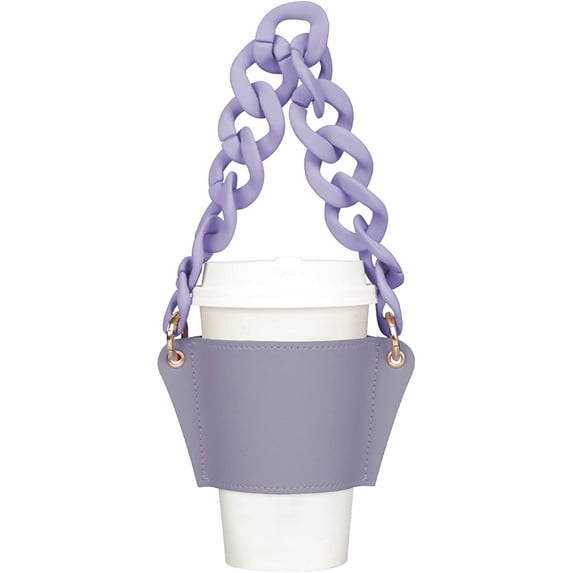HZKAICUN Coffee Sleeves Reusable Coffee Cup Holder with Handle,Decorative Chain to Carry, PU Leather Cup Sleeve, Stylish Cold Drink Holder Portable Cup for Latte Tea Starbucks