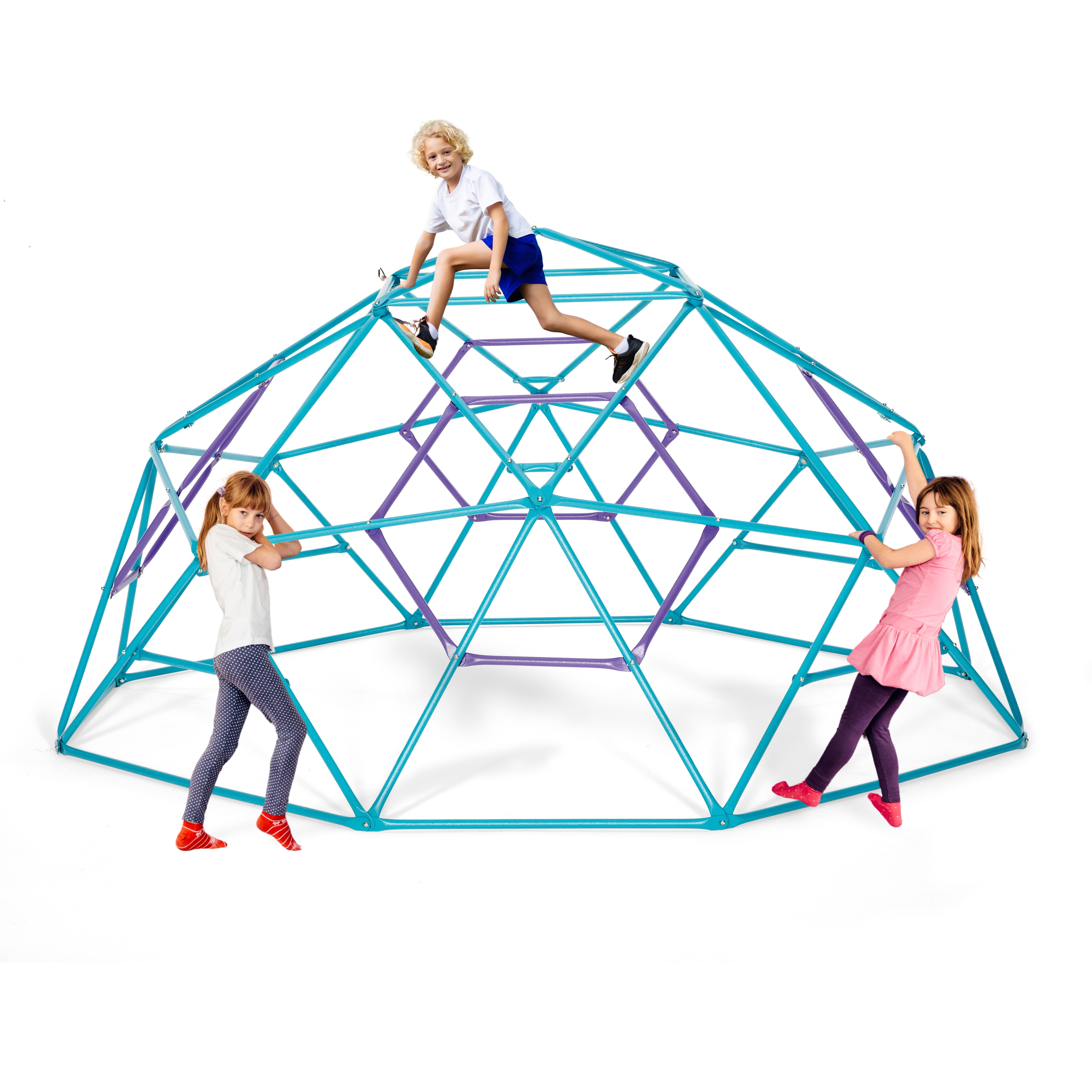 Plum Play Phobos, Jungle Gym, 5ft Climbing Dome - Kids Outdoor Play Equipment, Monkey Bars for Kids, Durable, Outdoor Playground, Metal, Rust Resistance, Easy Assembly, Ground Anchors, Teal & Purple