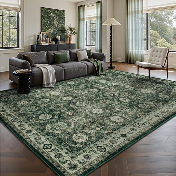 5x7 Area Rugs, Soft Non Slip Low Pile Washable Rug, Boho Modern Rug for Living Room, Bedroom, Dining Room, Sage Green