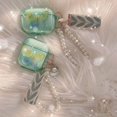 thumbnail image 3 of Compatible con funda para Airpods con niñas, diseño de mariposa con purpurina transparente y suave, funda de TPU suave para Airpods 2 y 1, linda para Airpods (verde menta), 3 of 5