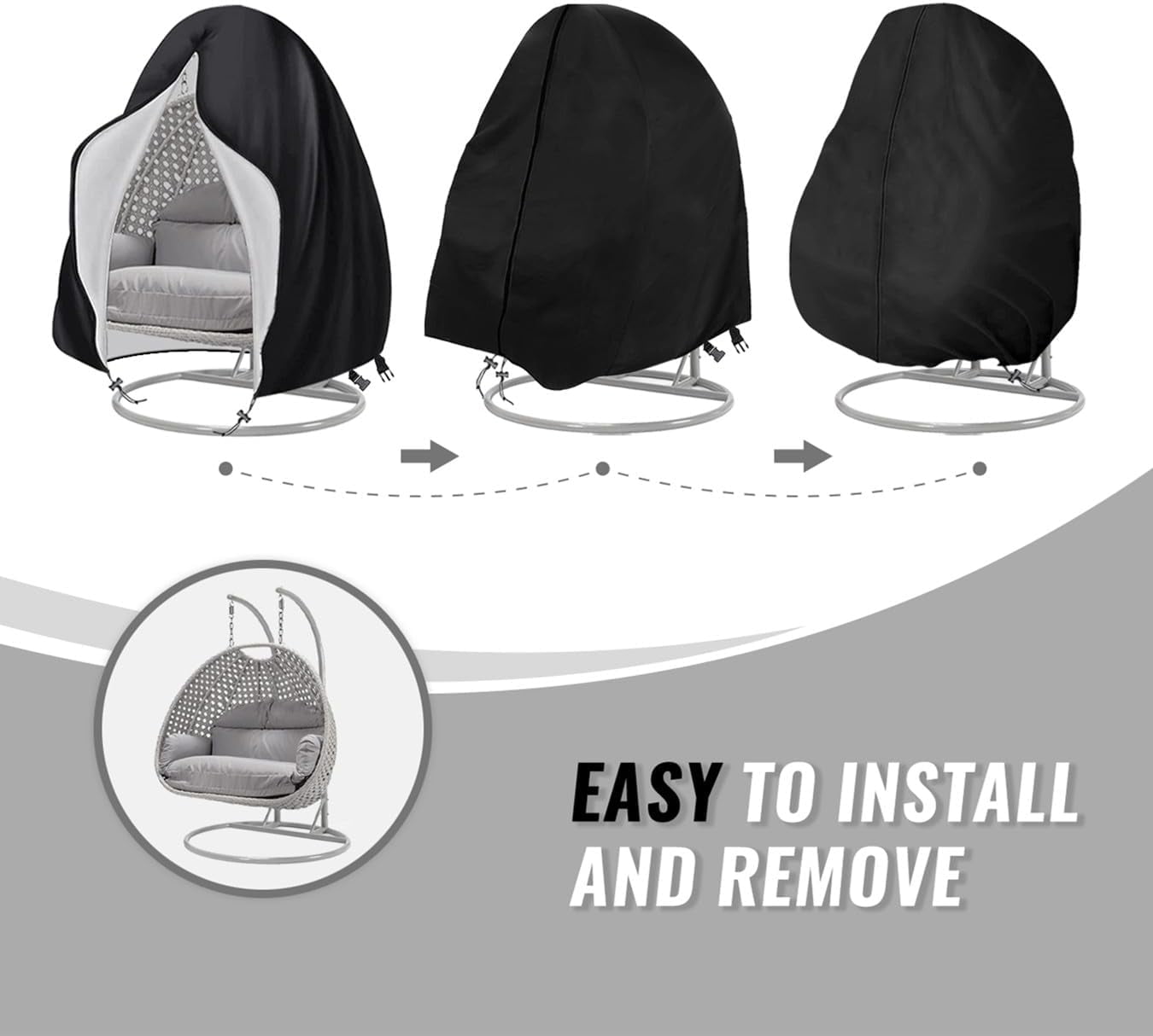 Egg Chair Cover,Patio Extra Large Double Egg Chair Cover for Outdoor Furniture, Heavy Duty Swing Hanging Egg Chair Cover Waterproof, Dust-Proof,91x80 Inches
