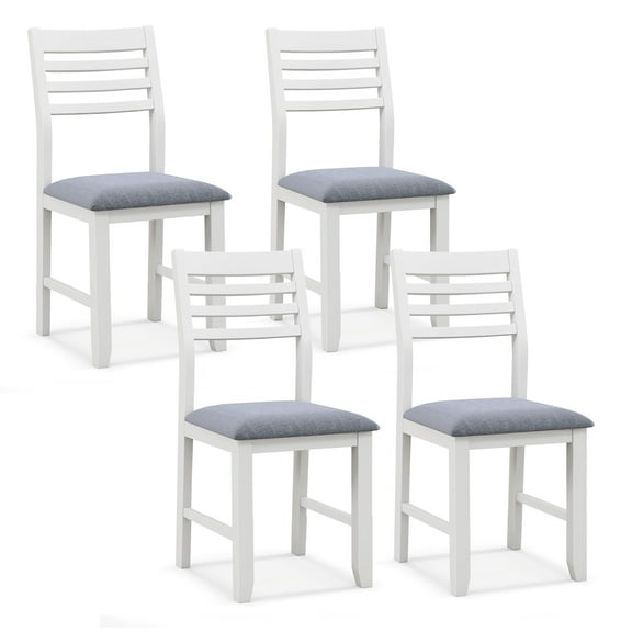 Gymax Wooden Dining Chair Set of 4 Kitchen Side Chairs w/ Rubber Wood Frame Ladder Back White