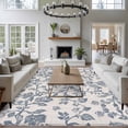 thumbnail image 4 of Blue Floral Large Area Rug 8x10 FT, Non Slip Living Room Throw Carpet, Farmhouse Vintage Flower Leaf Botanical Washable Soft Indoor Outdoor Carpet Non-Shedding Rug for Bedroom Dining Room, 4 of 9
