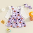 thumbnail image 2 of Jkety Halloween Toddler Clothes Newborn Baby Girl Outfit Ribbed Romper Top Boho Floral Suspender Skirt Dress Overalls Headband Set Fall Clothes White,3-6 Months, 2 of 7