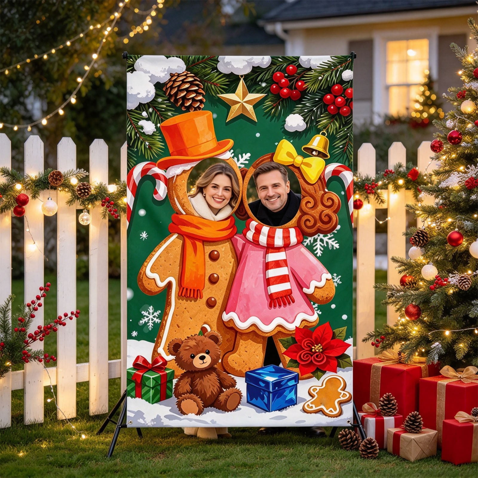 Cififendec Christmas Photo Booth Frame, Large Vibrant Festive Pattern ...