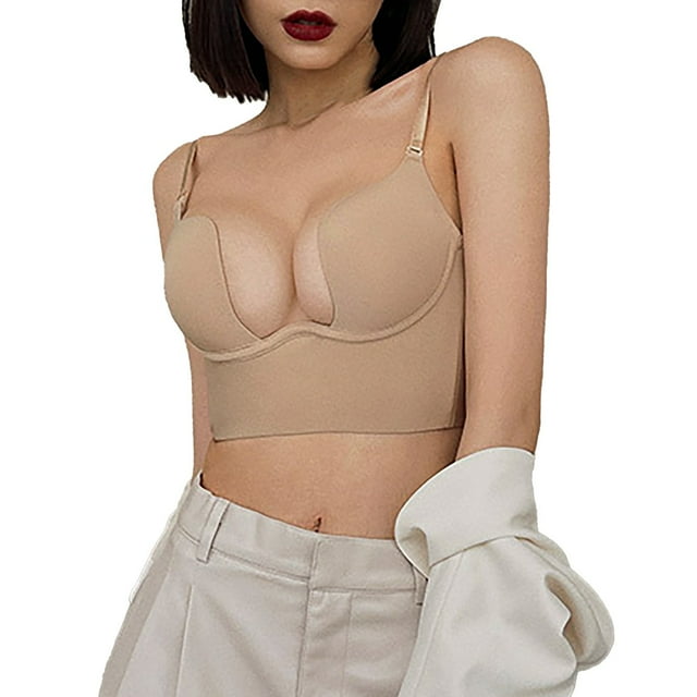 Kcodviy Soutien-Gorge de Sport Femme Dos Bas Solide Petit Soutien-Gorge à Armatures Forme U Soutien-Gorge Sans Fil Dos Nu Soutien-Gorge Convertible Multiple Bretelles Soutien-Gorge à Armatures