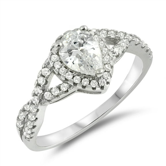 White CZ Pear Teardrop Infinity Knot Ring .925 Sterling Silver Band Jewelry Female Size 10