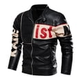 thumbnail image 1 of Ceisia Windproof Warm Men's Slim Fit Color-Block Letter Print Faux Leather Biker Jacket Gift, 1 of 8