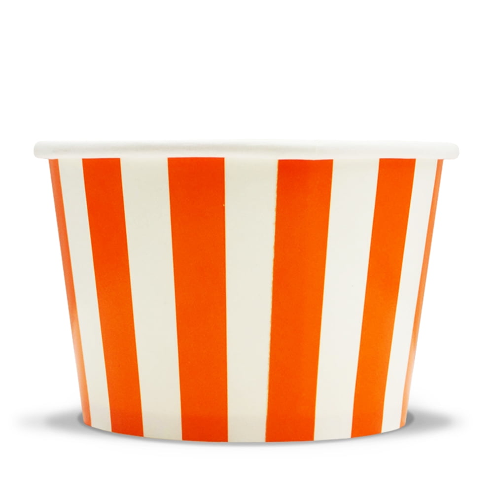Orange Paper Ice Cream Cups 6 oz Striped Dessert Bowls Comes In