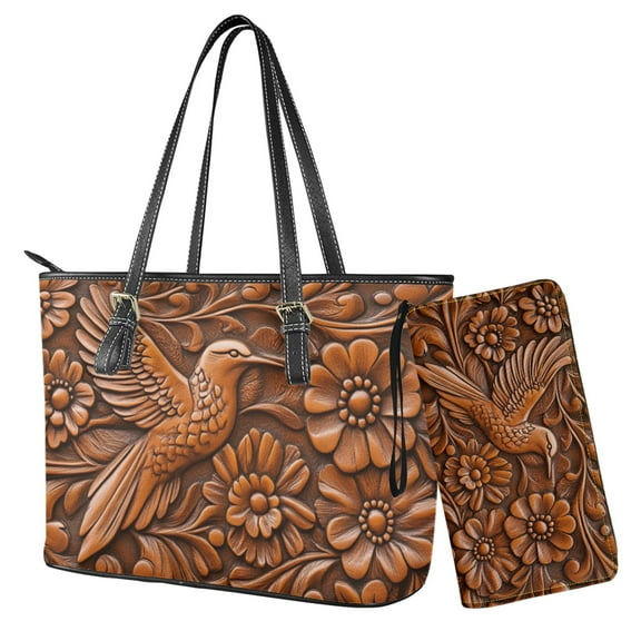 ZUXONGSY 3D Hummingbird Daisy Flower Print Women's Satchel Purse Set Lightweight Top Handle Handbag with Wristlet Wallet PU Leather for Shopping Work