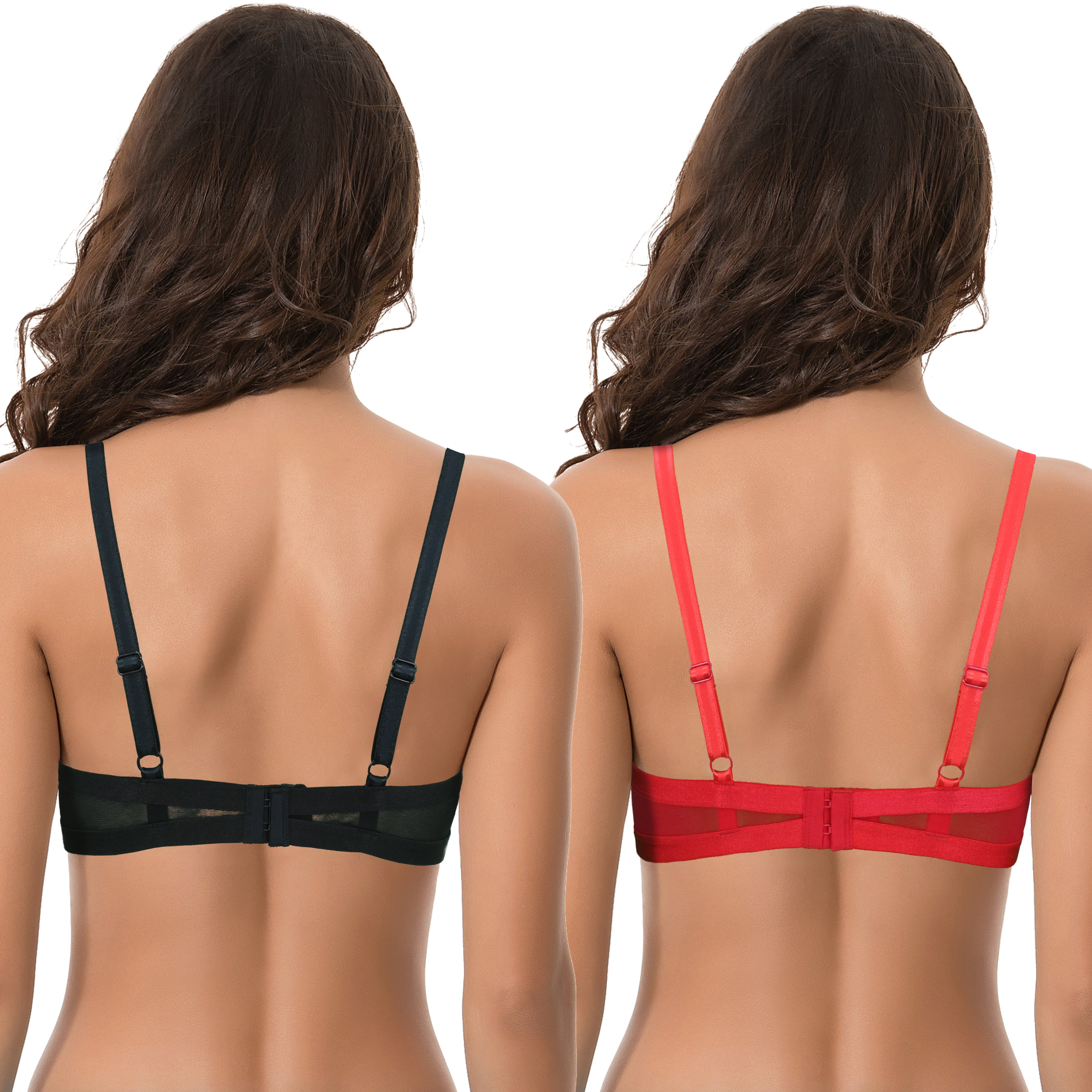 Curve Muse Women's Plus Size Push Up Add 1 Cup Underwire Perfect Shape Lace  Bra-2PK-Black,Red-32DDD 