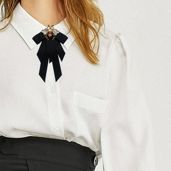 AOOOWER Vintage Ribbon Women Big Bowtie Bee Bowknot Bow Tie Cravat Crystal Brooch Pin