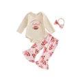 thumbnail image 2 of Baby Girls 3 Piece Outfits Adorable Letter Football Print Long Sleeve Round Neck Romper and Flared Pants Headband Set, 2 of 10