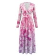 thumbnail image 5 of FKELYI Womens Fall Maxi Dress V-Neck Long Sleeve Casual Dress with Pocket Gradient Pink Cherry Flower Print A-Line Flowy Tiered Dresses for Spring Winter, L, 5 of 6