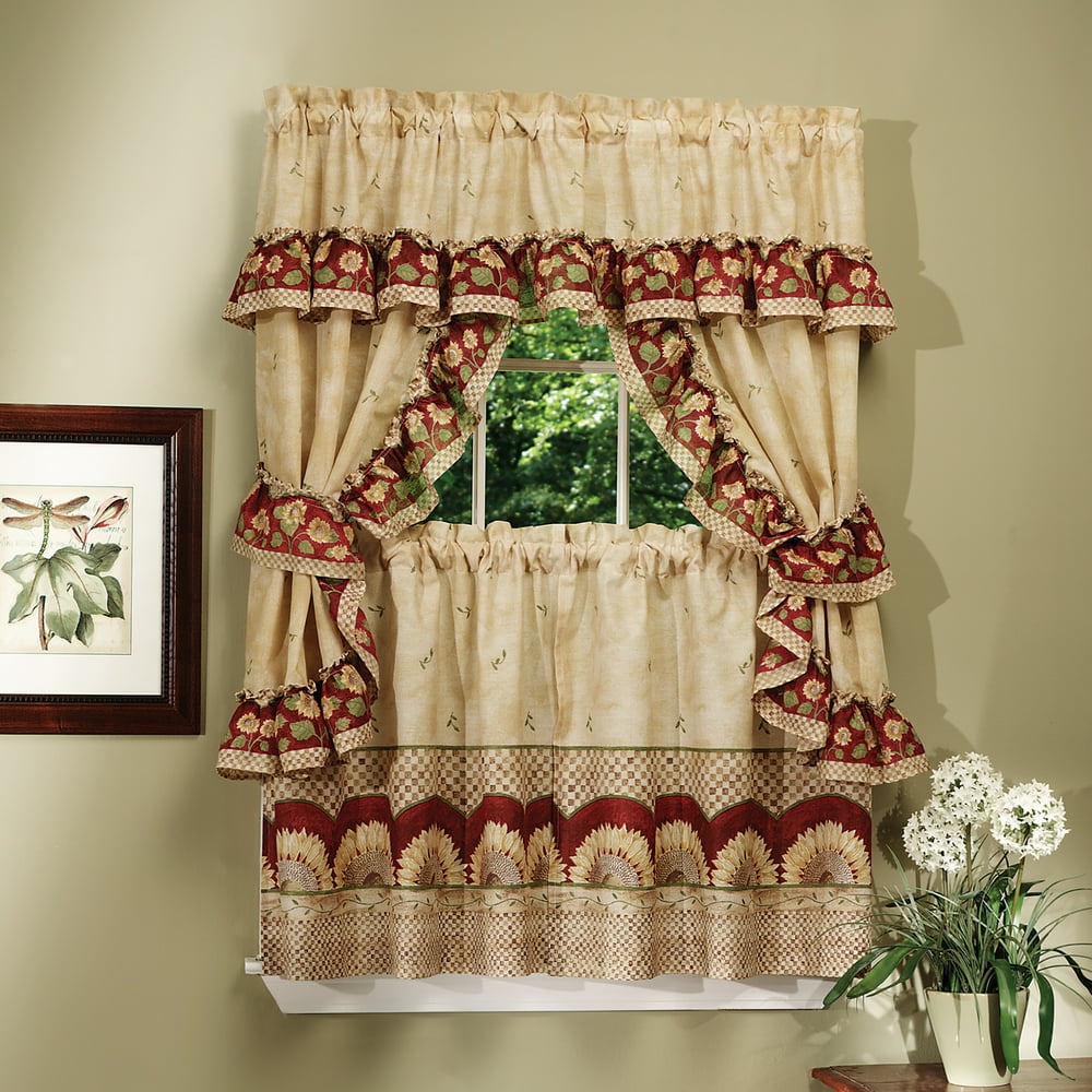 Woven Trends Sunflower Cottage Set, Ruffled Window Cafe Curtains with ...