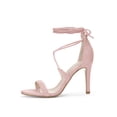 thumbnail image 6 of BLISSFUL STEP Easter Edition Women's Shoes Stiletto High Heel Ankle Wrap Tie Open Toe Faux Suede Sandals Light Pink 9, 6 of 8