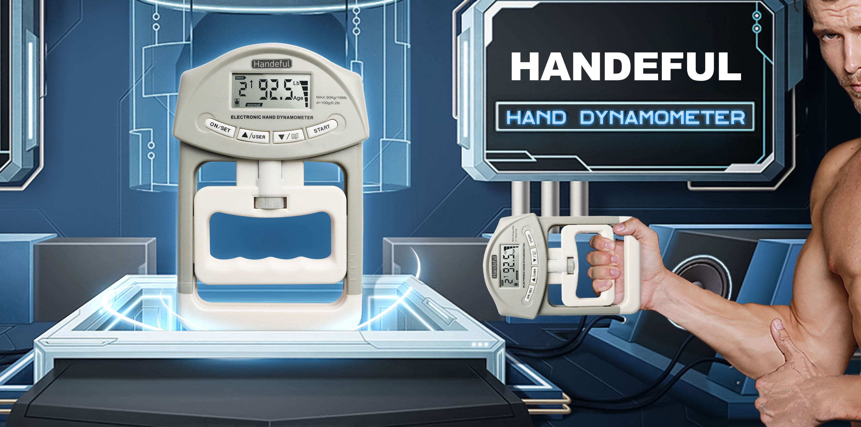 Handeful Digital Hand Dynamometer Grip Strength Tester Measurement Meter 198Lbs Gray