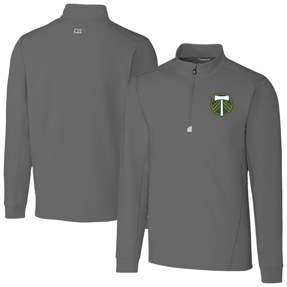 Men's-Cutter & Buck  Gray Portland Timbers Traverse Stretch Eco Quarter-Zip Pullover Top