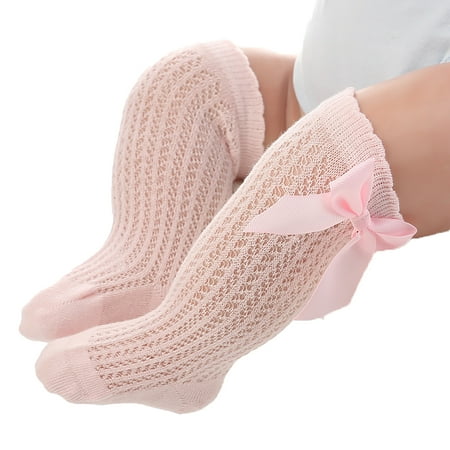 

FaLX 1 Pair Socks Big Bow-knot Anti-mosquito Baby Girls Toddler Bow Cotton Mesh Stockings for Infant