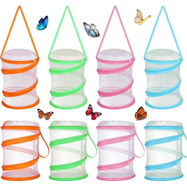 Mini Butterfly Habitat Cage Butterfly Growing Kit Bulk Butterfly Cage Mini Butterfly Net Habitat Clear Container Terrarium Mesh Enclosure Collapsible Insect Mesh Cage with Zipper (Multi)