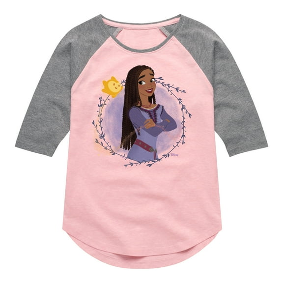 Disney Wish - Asha And Star - Toddler & Youth Girls Raglan Graphic T-Shirt