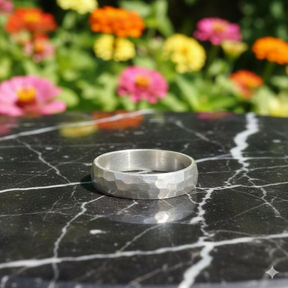 Perfect Hammered Band Men's Silver Wedding Ring – Solid 925 Sterling Silver Rustic Band | Unique Simple Wedding Band for Men