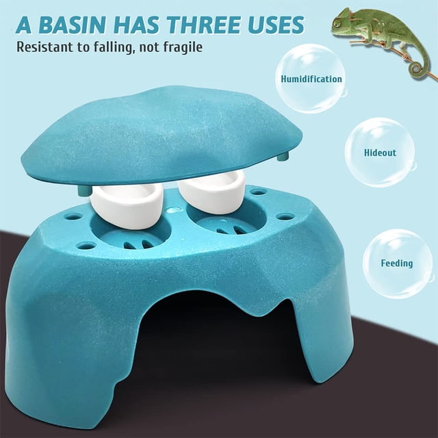 Reptile Hide Box Gecko Hideout Cave con fregadero Humidificador Lagartos Hideaway Hut Hojas flexibles Hábitat de mascotas Decoración para serpientes Leopardo Arañas Tortugas Anfibios JAMW Sencillez