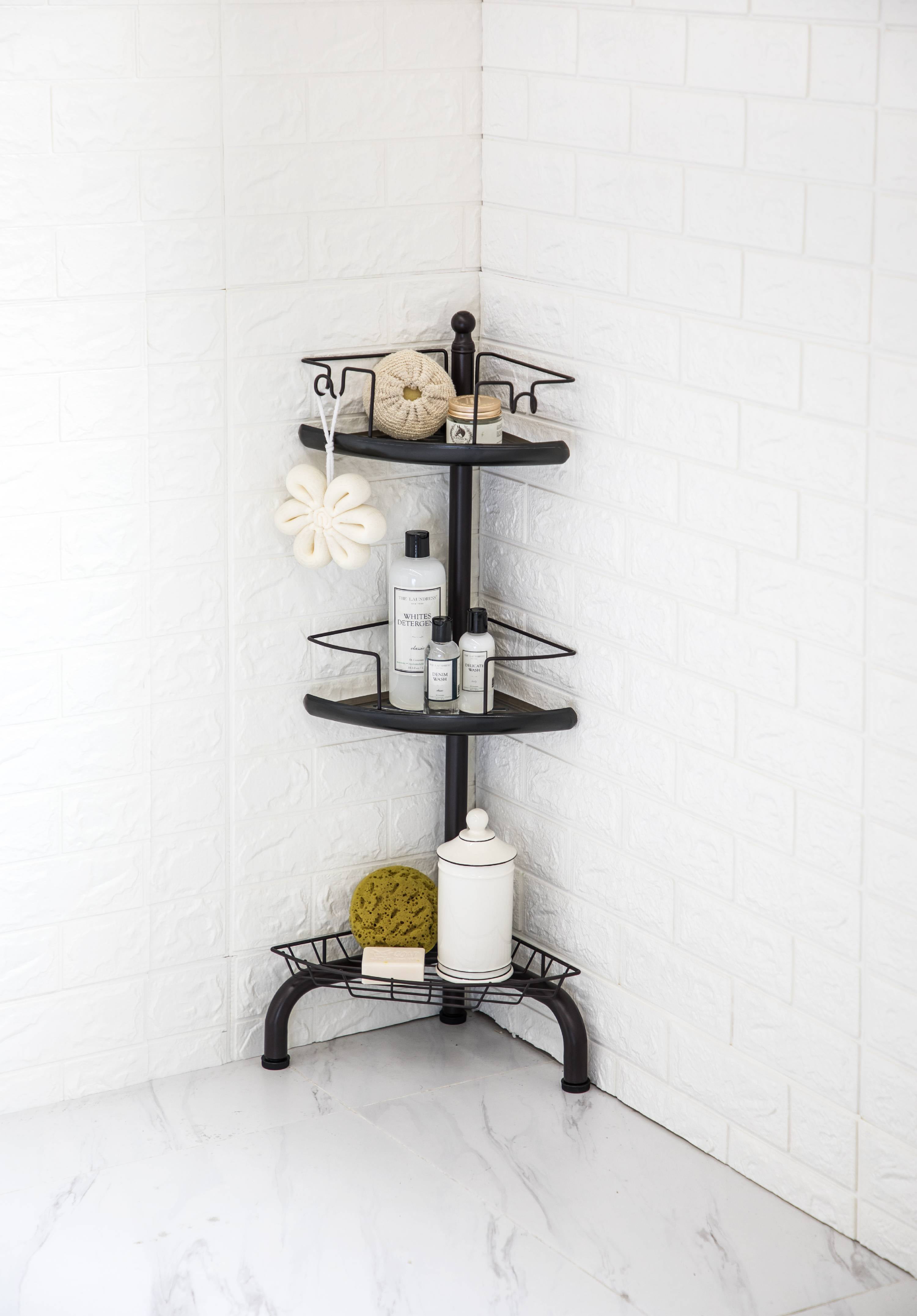 Home Zone Plastic 3-Shelves Adjustable Shelves with Corner Shower Caddy,  Oil Rubbed Bronze