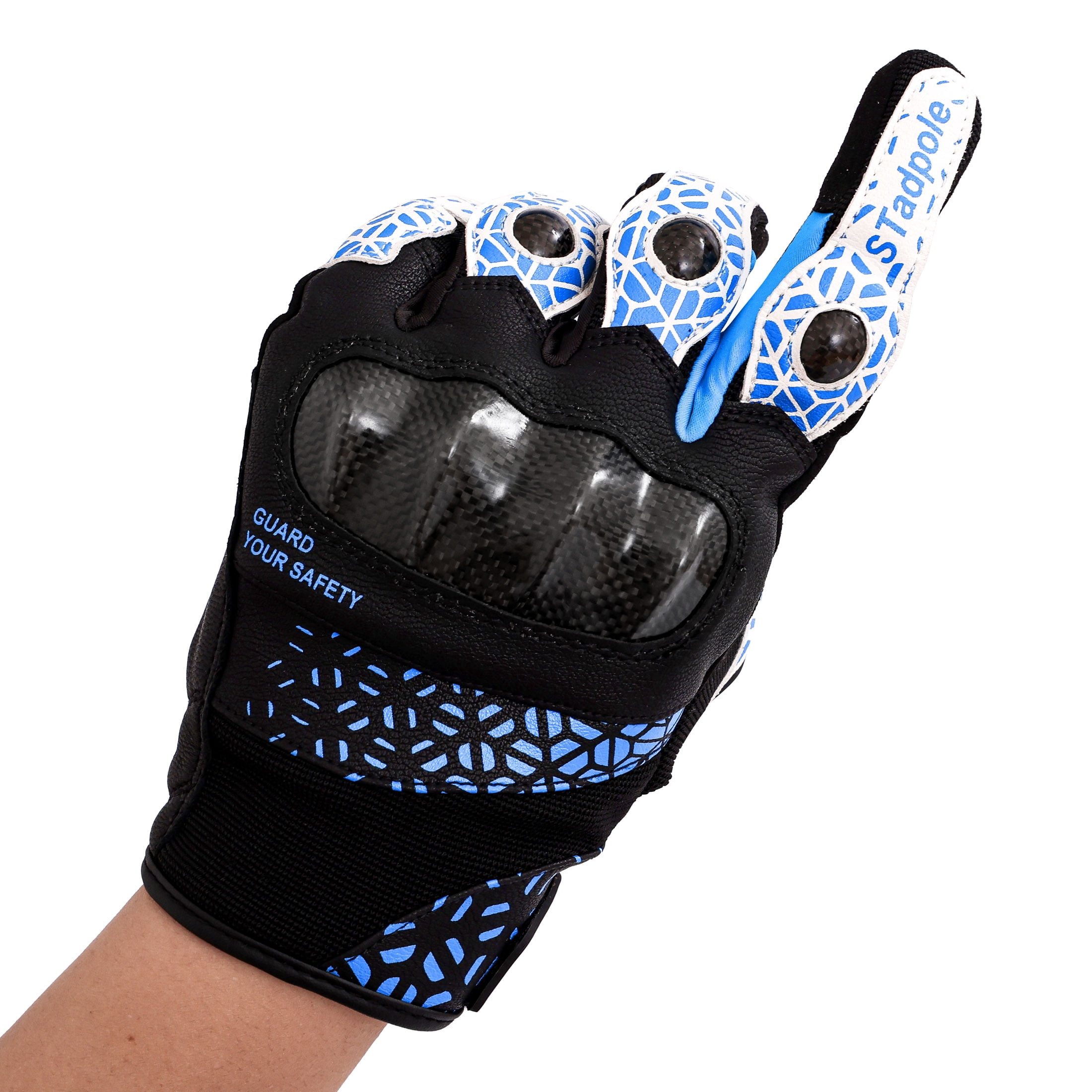 Motorcycle Gloves for Men Hard Knuckle Touchscreen Full Finger Leather Gloves Protection Riding Driving, Blue + Black