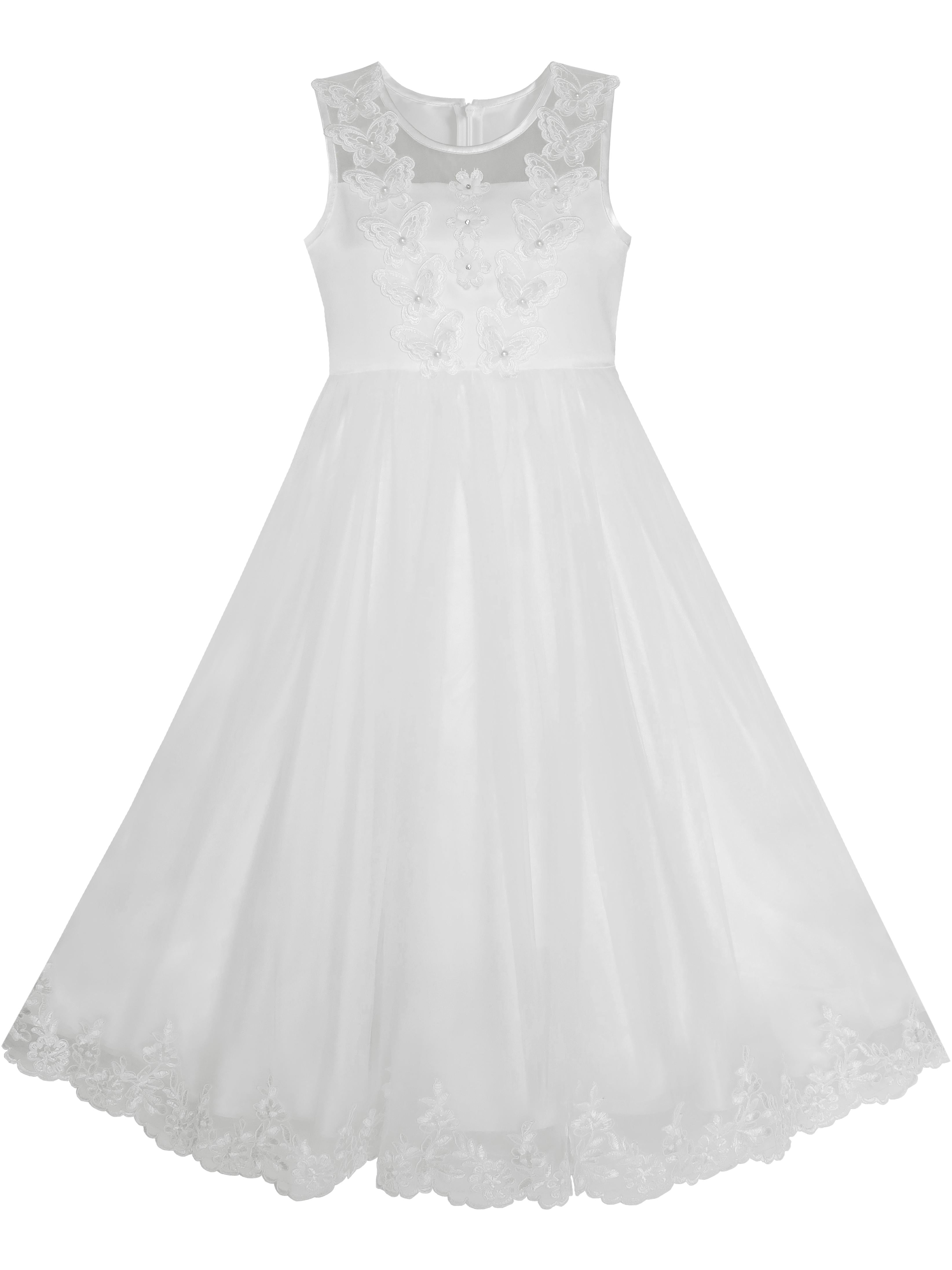 Flower Girls Dress Lace Hem Butterfly Wedding First Communion 10