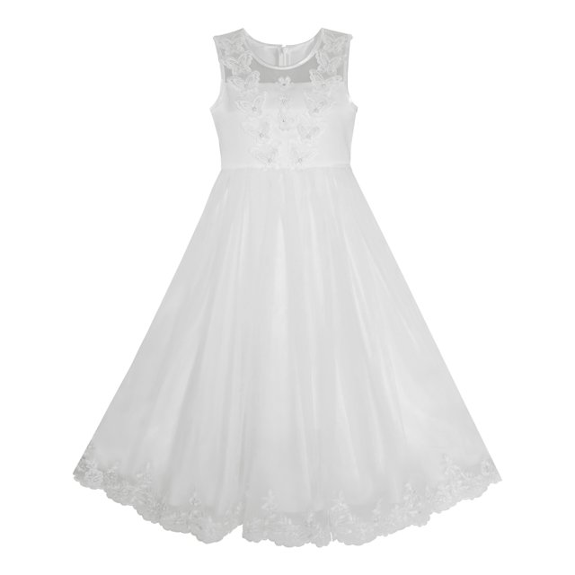 Flower Girls Dress Lace Hem Butterfly Wedding First Communion 12 Years