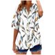 thumbnail image 2 of Xuyuer Linen-Look Printed V-Neck 3/4 Sleeve Shirt - Women's Roll-Tab Sleeve Blouse for Coastal Weekend Getaways, Art Gallery Openings, and Effortlessly Tailored Bohemian Chic Top, 2 of 5
