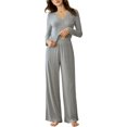 thumbnail image 5 of SwiftWear Women's Soft Cotton Blend Lounge Set Comfy Wide Leg Pajamas V-Neck Relaxed Two Piece Loungewear, Gray, 5 of 7