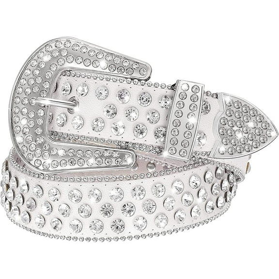 Rhinestone Belt for Women Men Western Cowgirl Cowboy Fashion Bling Studded Leather Belt for Jeans Pants 1.45"(36mm) Wide