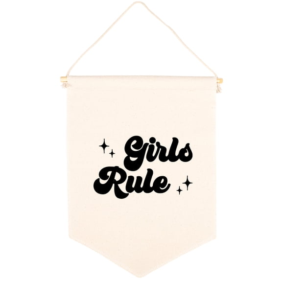 Koyal Wholesale Hanging Wall Canvas Banner, Retro Girls Rule Canvas, Nursery Wall Decoration Banner, 1-Pk