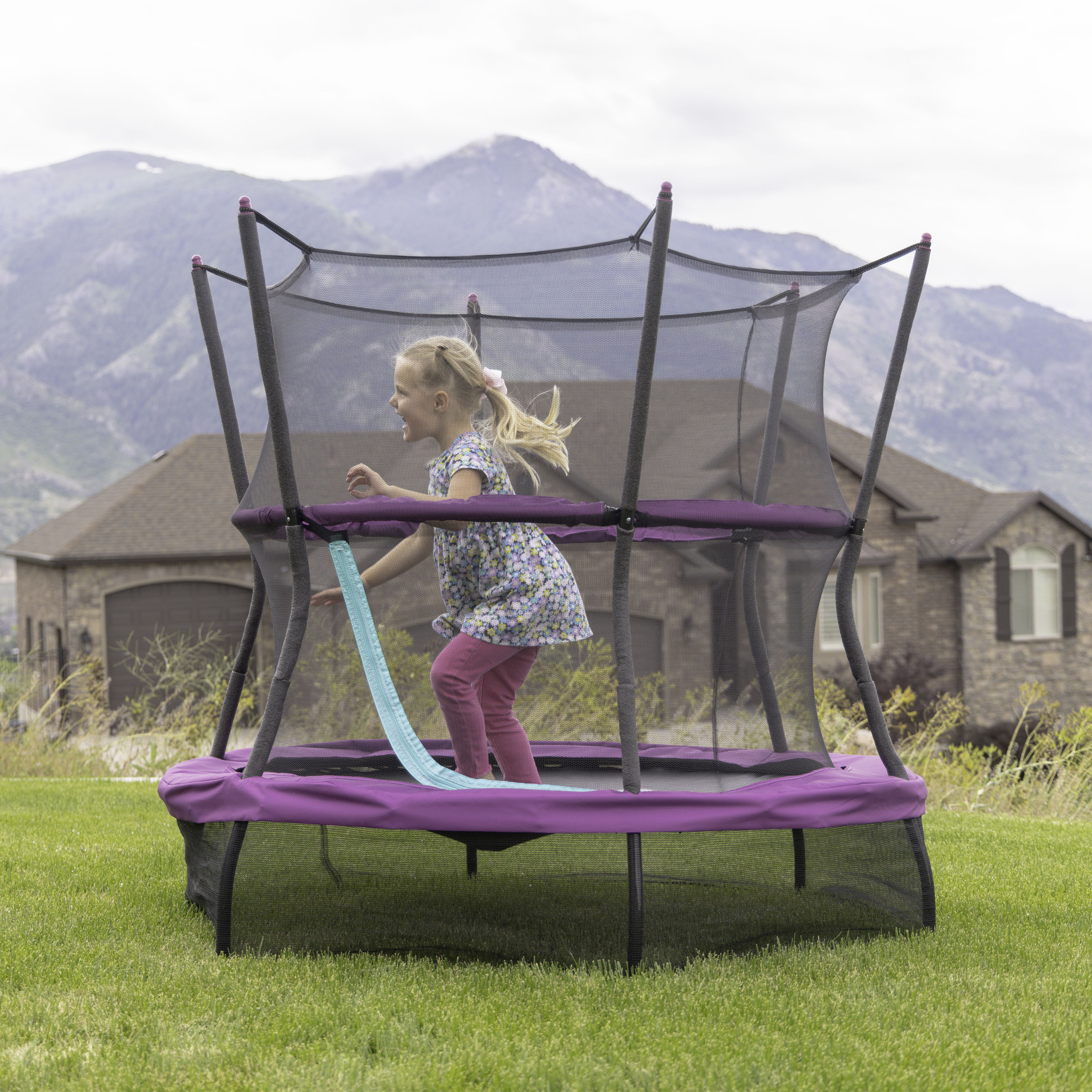 SKYWALKER SPORTS 60" Mini Trampoline with Safety Enclosure Net & Handlebar - Indoor/Outdoor No-Spring Rebounder for Kids & Toddlers, Heavy-Duty Steel Frame