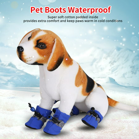 Hilitand 4Pcs/set No Slip Pet Dog Shoes Boots Waterproof Dog Socks Soft Cotton Padded,Dog Boots, Pet Boots(Black, Blue,