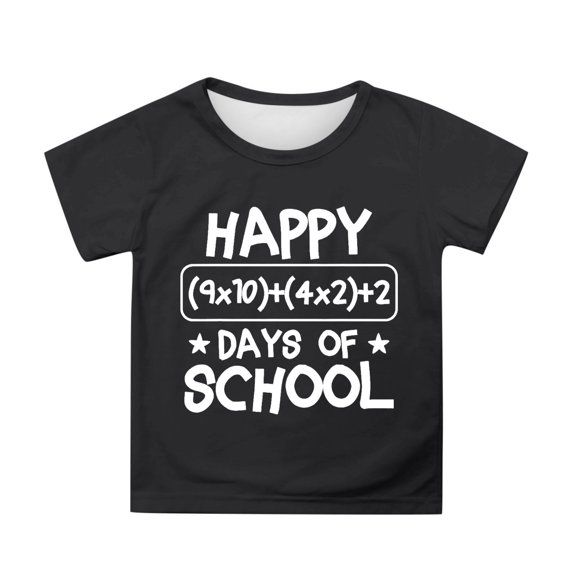 Tisuna Girls 100 Days Of School Tshirt Letter Print Short Sleeve Crew Neck Tops Comfortable Lightweight Child Toddler Summer Shirt Black Size 3-4 Years
