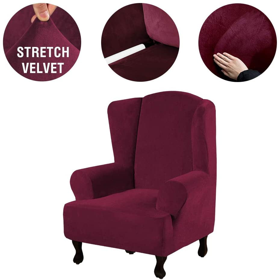 Velvet Super Soft Wing Chair Slipcover Stretch Wingback Armchair Cover Protector 