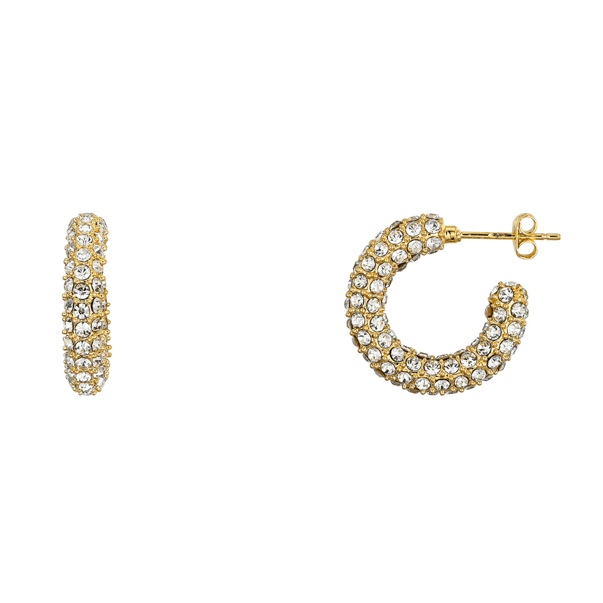 Believe by Brilliance Women's 14Kt Gold Flash Plated Crystal and Plain Chunky Post Hoop Earring Set