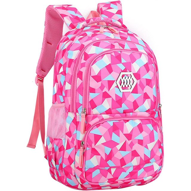 Mochila escolar con estampado geométrico para niña, primaria, secundaria, universitaria (2# rosa, 19 L)