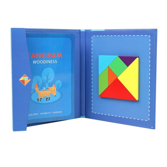 Partheme Novelty Toys 1 Counts Wood Magnetic Tangram & T-words Puzzle Game Book Kids Wood Toys Shapes 5ml A
